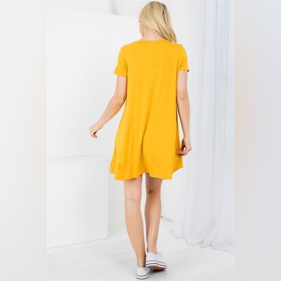 S M L MUSTARD ROUND NECKLINE RUFFLE SHIRT DRESS - Picture 5 of 6